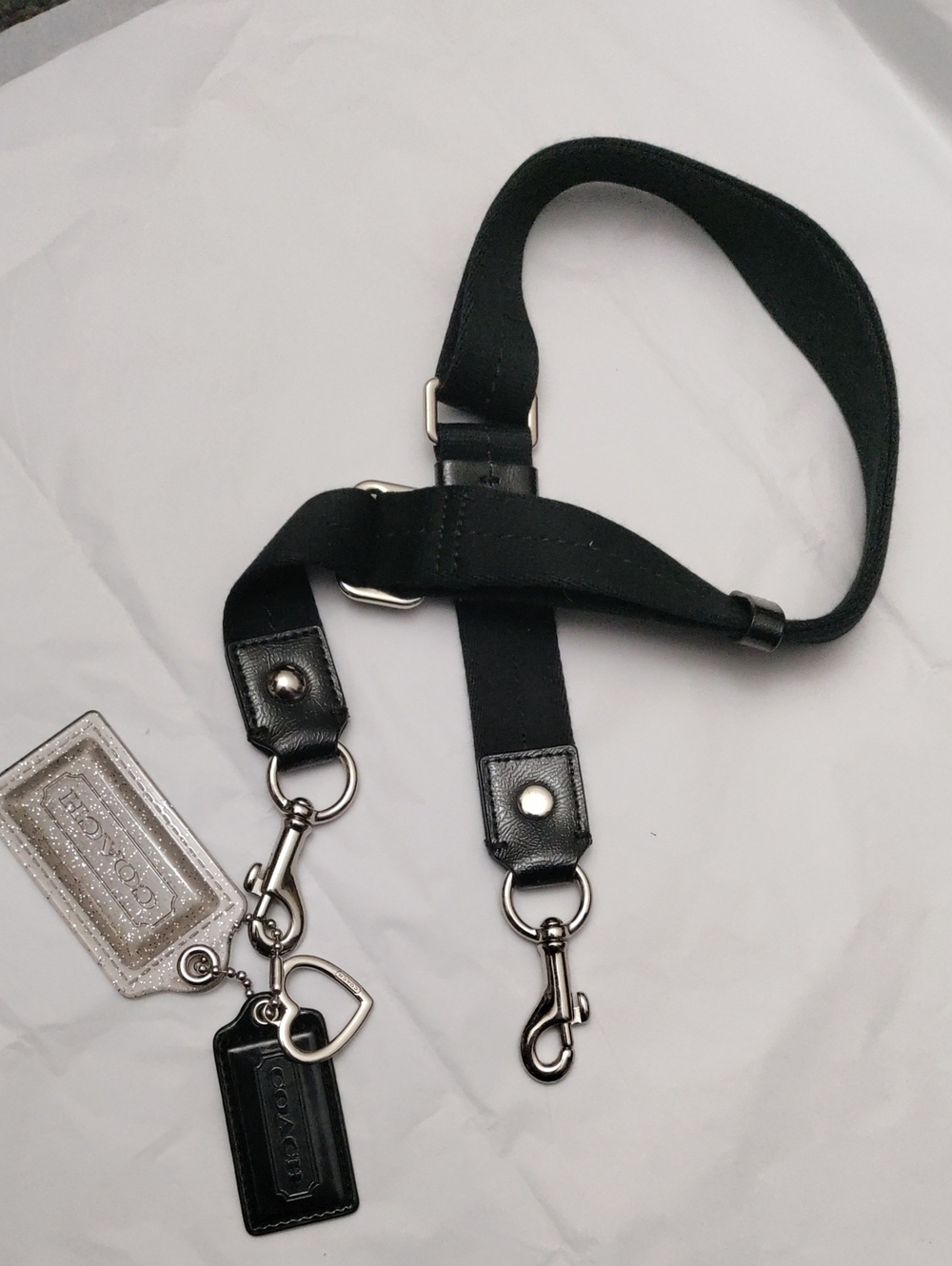 COACH Black Textile/Patent Leather Shoulder/Crossbody Strap with Fobs